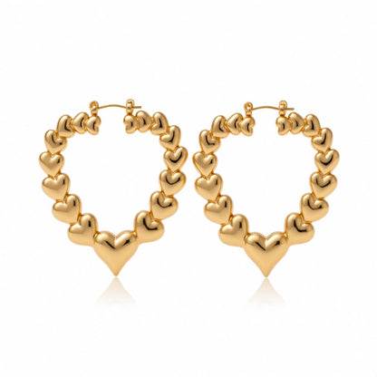 18K Gold-Plated Hearts Hoop Earrings, gold hoop earrings for women, botanical inspired, side view