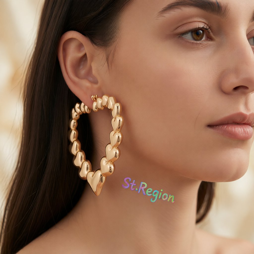 18K Gold-Plated Hearts Hoop Earrings, gold hoop earrings for women, botanical inspired, styled look