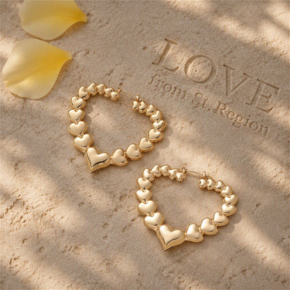 18K Gold-Plated Hearts Hoop Earrings, gold hoop earrings for women, botanical inspired, lifestyle look