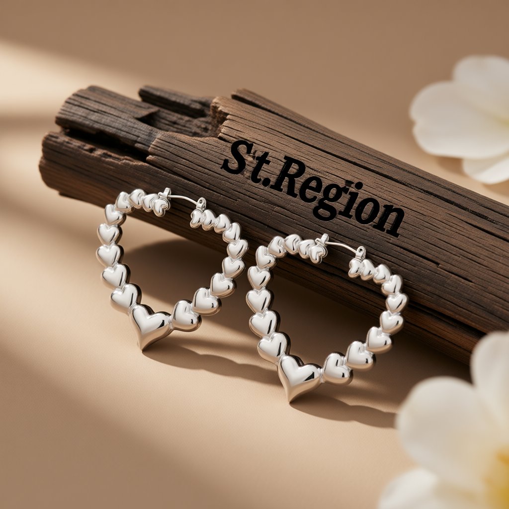 Silver-Plated Heart Hoop Earrings, silver hoop earrings for women, elegant gift for her, front view