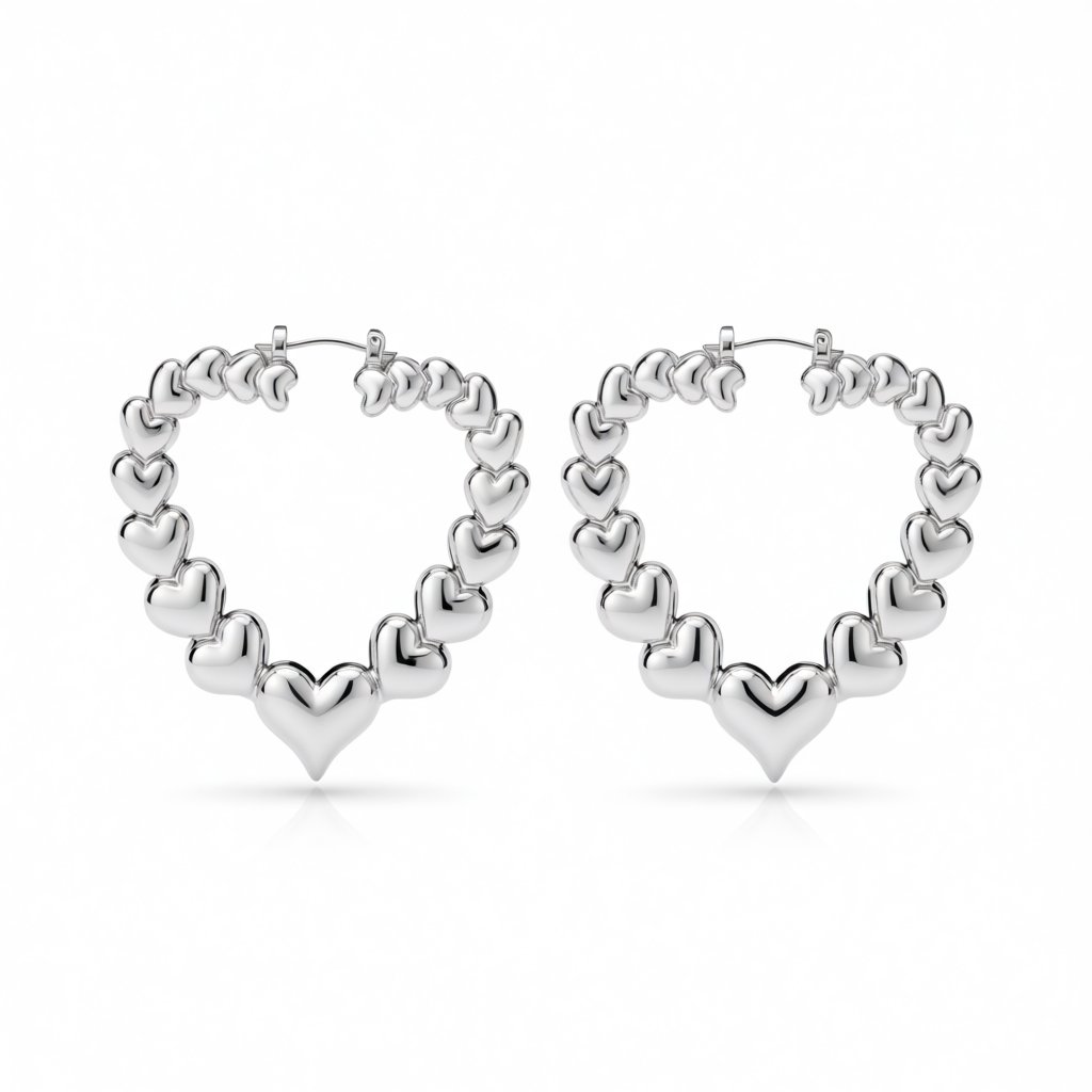 Silver-Plated Heart Hoop Earrings, silver hoop earrings for women, elegant gift for her, side view