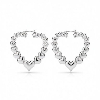 Silver-Plated Heart Hoop Earrings, silver hoop earrings for women, elegant gift for her, side view