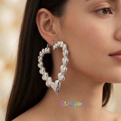 Silver-Plated Heart Hoop Earrings, silver hoop earrings for women, elegant gift for her, styled look