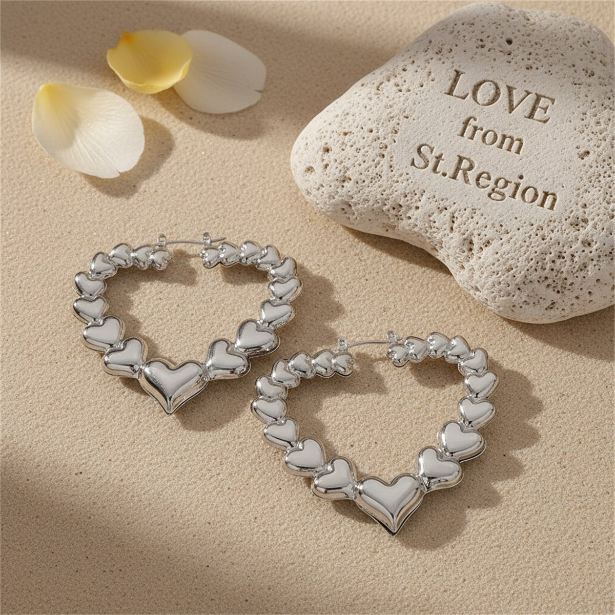 Silver-Plated Heart Hoop Earrings, silver hoop earrings for women, elegant gift for her, lifestyle look