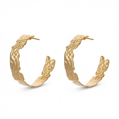 18K Gold-Plated Textured Abstract Half-Hoop Earrings, gold hoop earrings for women, vintage-inspired design, side view