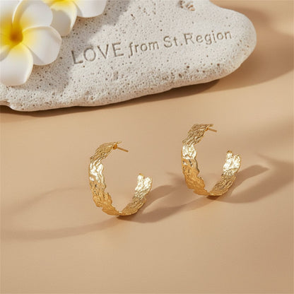 18K Gold-Plated Textured Abstract Half-Hoop Earrings, gold hoop earrings for women, vintage-inspired design, lifestyle look