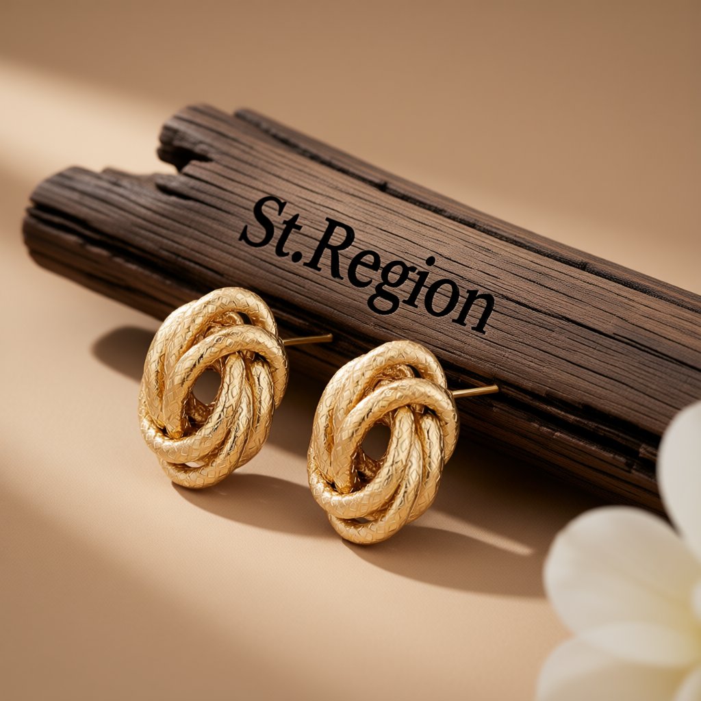 18K Gold-Plated Tri-Wire Twisted Stud Earrings, gold stud earrings for women, elegant gift for her, front view