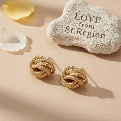 18K Gold-Plated Tri-Wire Twisted Stud Earrings, gold stud earrings for women, elegant gift for her, lifestyle look