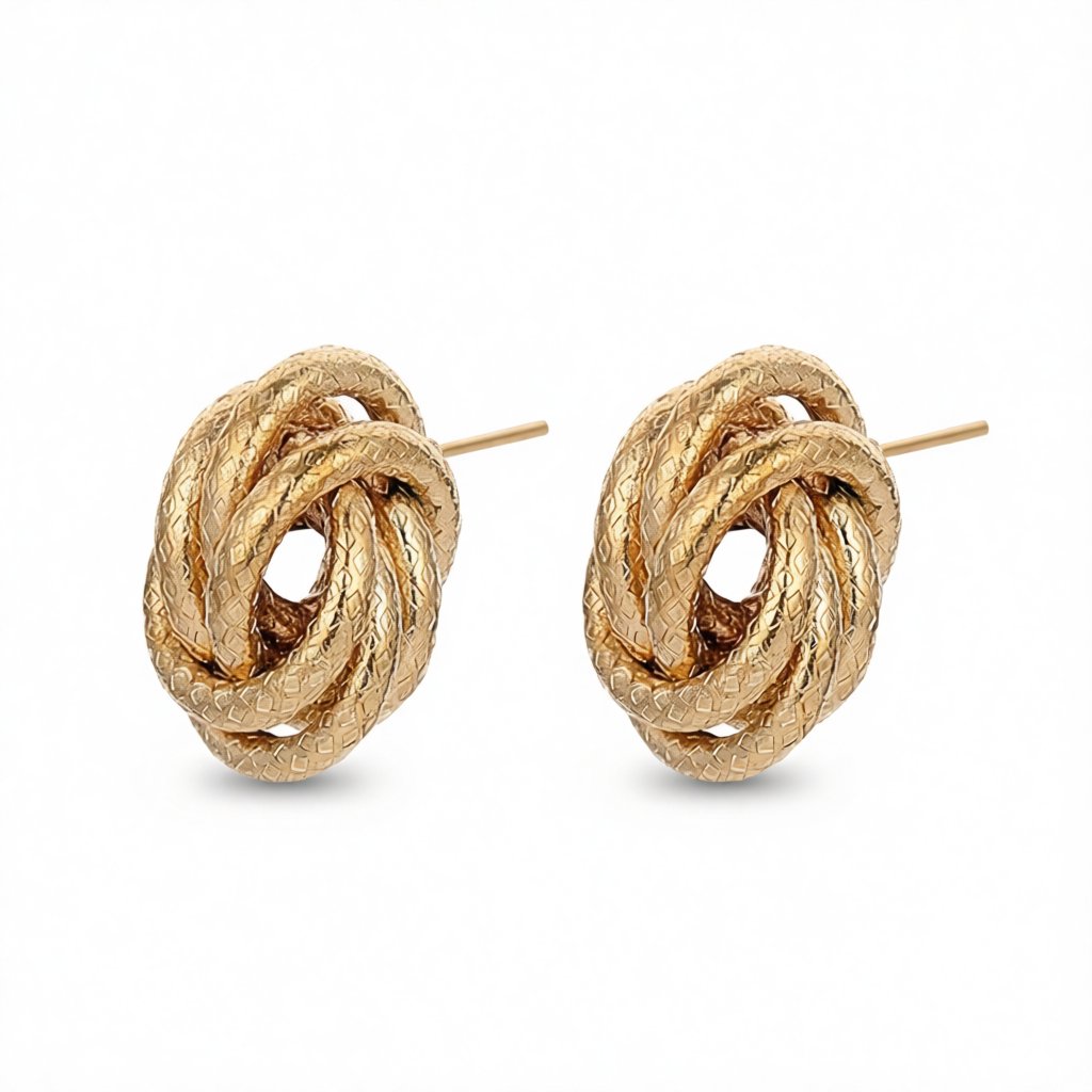 18K Gold-Plated Tri-Wire Twisted Stud Earrings, gold stud earrings for women, elegant gift for her, side view