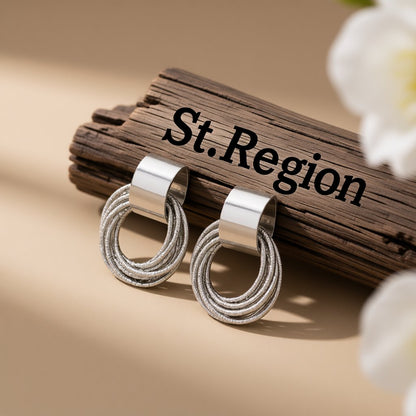 Silver-Plated Multi-Hoop Stud Earrings, cubic zirconia stud earrings for women, elegant gift for her, front view