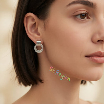 Silver-Plated Multi-Hoop Stud Earrings, cubic zirconia stud earrings for women, elegant gift for her, styled look
