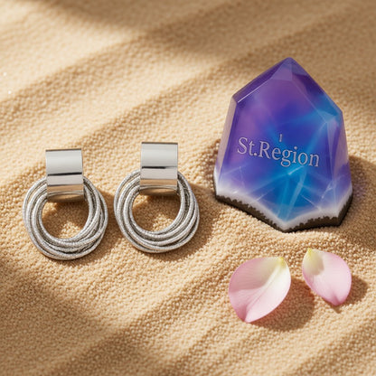 Silver-Plated Multi-Hoop Stud Earrings, cubic zirconia stud earrings for women, elegant gift for her, detail close-up