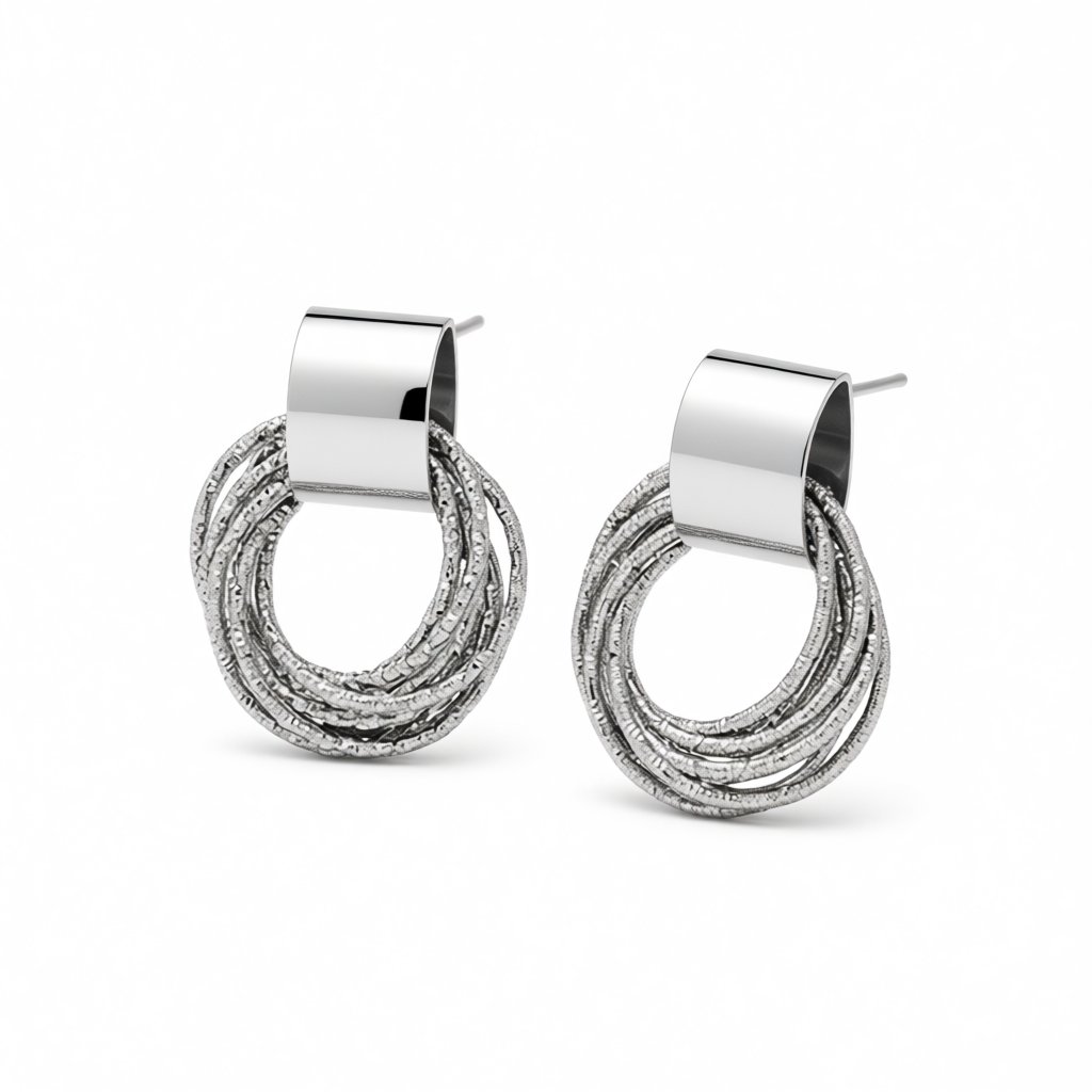 Silver-Plated Multi-Hoop Stud Earrings, cubic zirconia stud earrings for women, elegant gift for her, side view