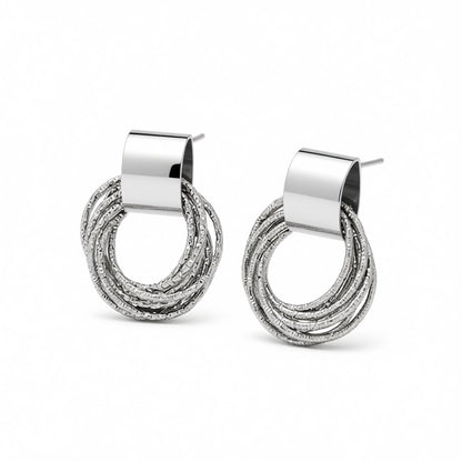 Silver-Plated Multi-Hoop Stud Earrings, cubic zirconia stud earrings for women, elegant gift for her, side view