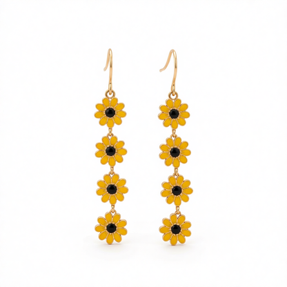 Yellow Enamel & 18K Gold-Plated Linked Mums Drop Earring