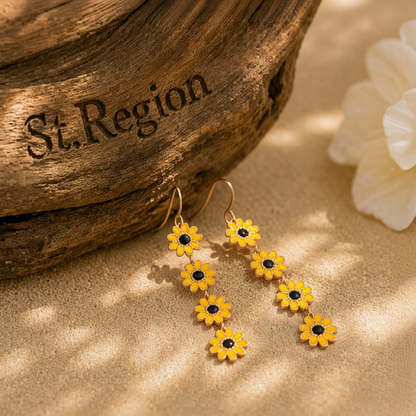Yellow Enamel & 18K Gold-Plated Linked Mums Drop Earring