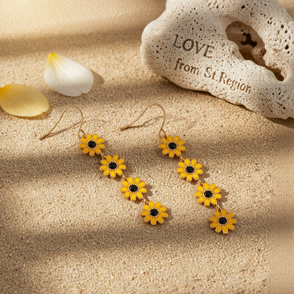 Yellow Enamel & 18K Gold-Plated Linked Mums Drop Earring