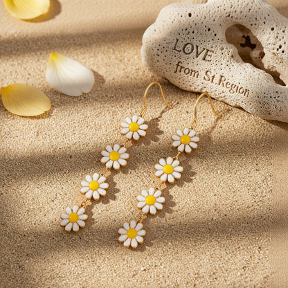 White Enamel & 18K Gold-Plated Linked Mums Drop Earring