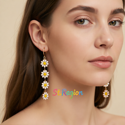 White Enamel & 18K Gold-Plated Linked Mums Drop Earring