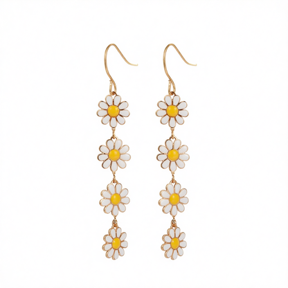White Enamel & 18K Gold-Plated Linked Mums Drop Earring