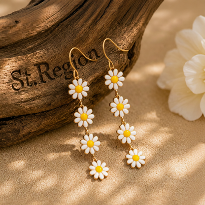 White Enamel & 18K Gold-Plated Linked Mums Drop Earring