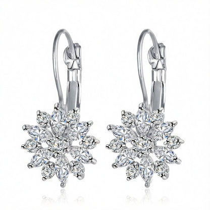 Crystal and Silver-Plated Snowflake Leverback Earrings, silver huggie earrings, everyday style, side view