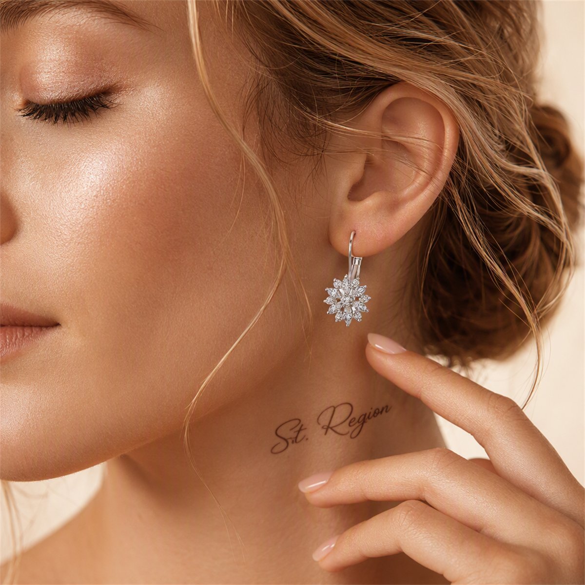 Crystal and Silver-Plated Snowflake Leverback Earrings, silver huggie earrings, everyday style, styled look