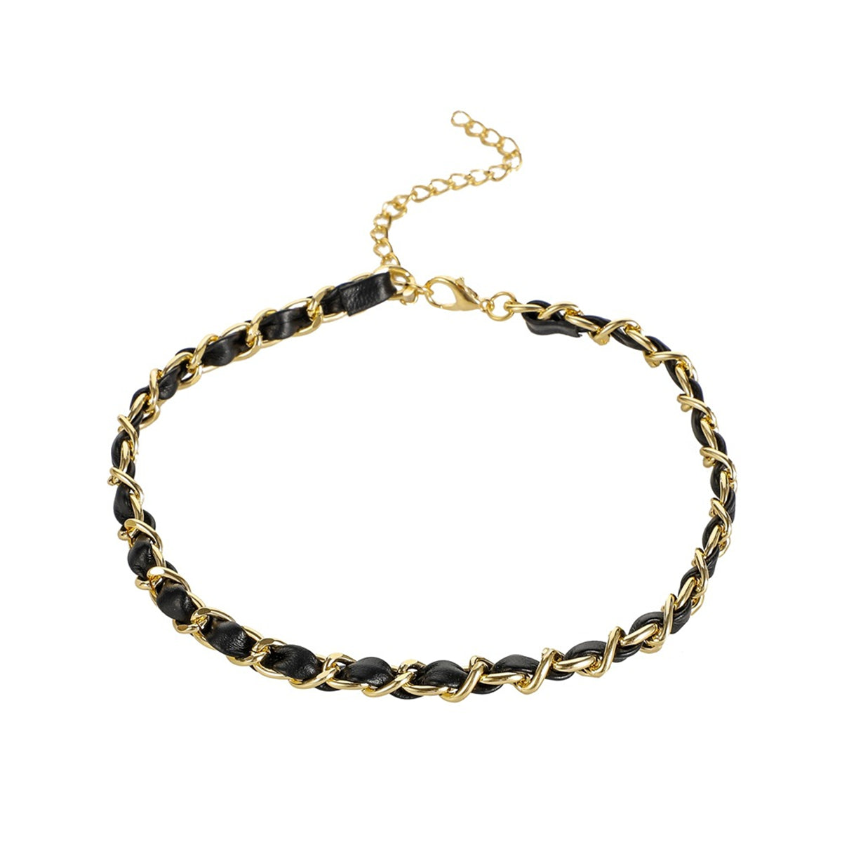 Chic black and gold chain choker, showcasing an elegant 18K gold-plated finish and a modern polystyrene cable chain.