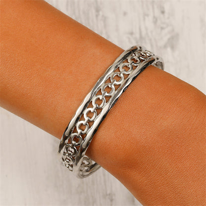 Stainless Steel Cable Cuff, stainless steel bracelet for women, elegant gift for her, front view