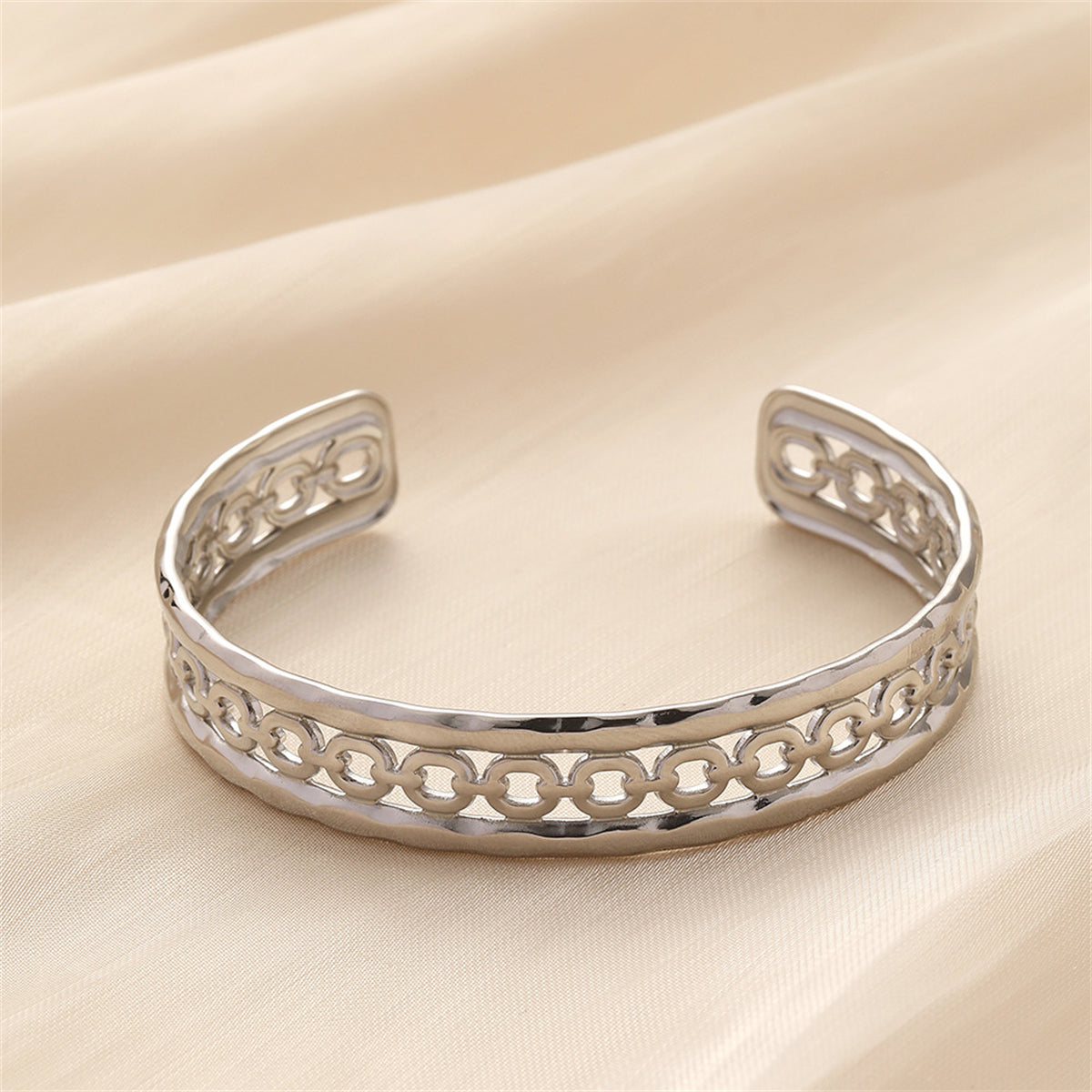 Stainless Steel Cable Cuff, stainless steel bracelet for women, elegant gift for her, side view