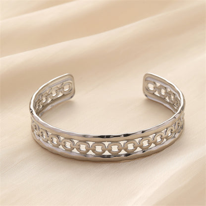 Stainless Steel Cable Cuff, stainless steel bracelet for women, elegant gift for her, side view