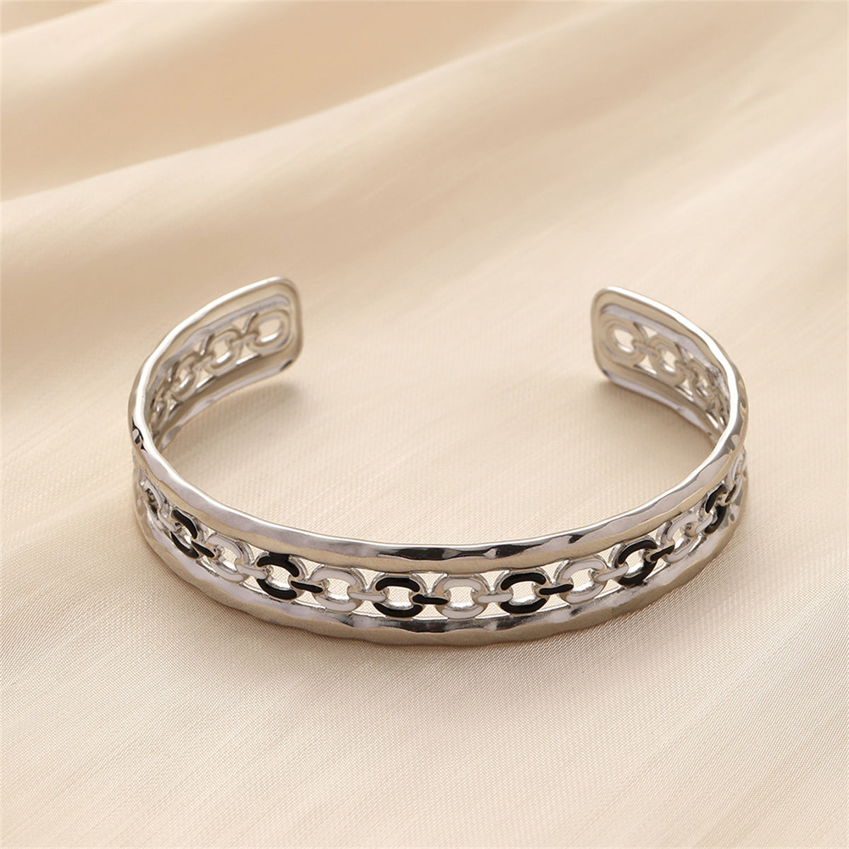 Black Enamel & Silver-Plated Cable Cuff