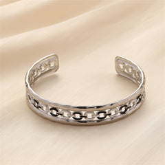 Black Enamel & Silver-Plated Cable Cuff
