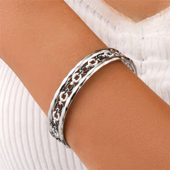 Black Enamel & Silver-Plated Cable Cuff