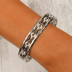 Black Enamel & Silver-Plated Cable Cuff