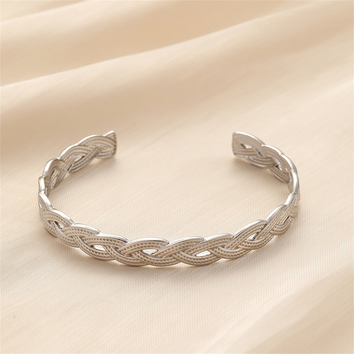 Stainless Steel Twine Cuff, stainless steel bracelet for women, vintage-inspired design, side view