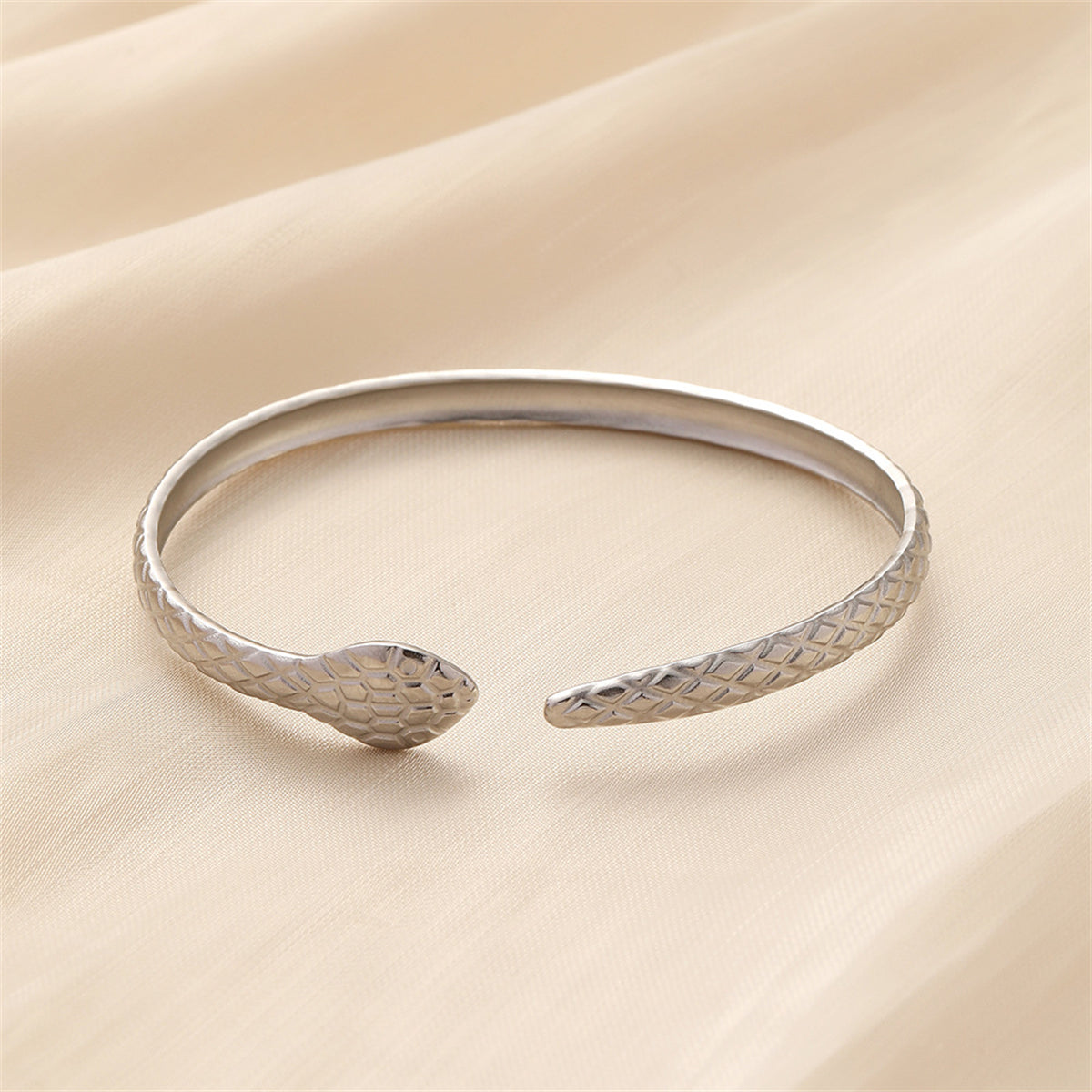 Stainless Steel Snake Cuff, stainless steel bracelet for women, elegant gift for her, side view