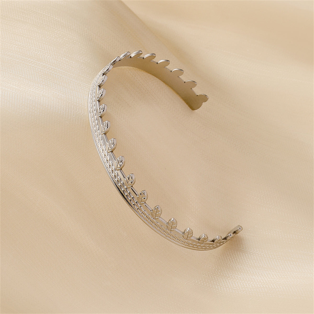 Stainless Steel Leaves Twine Cuff, stainless steel bracelet for women, everyday style, side view