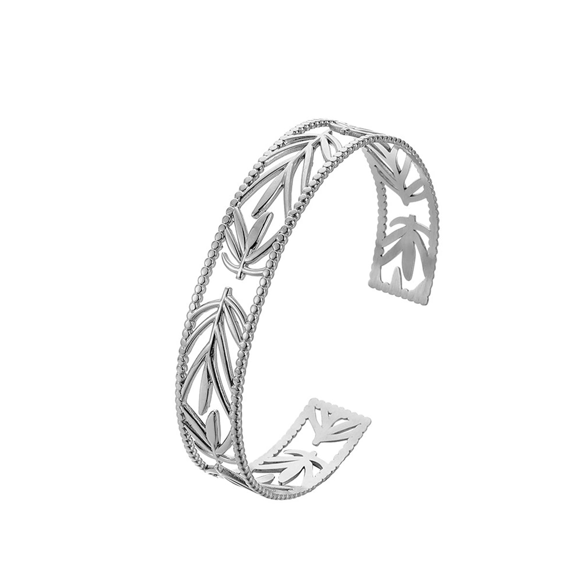Stainless Steel Botanical Cuff, stainless steel bracelet for women, dainty minimalist design, lifestyle look