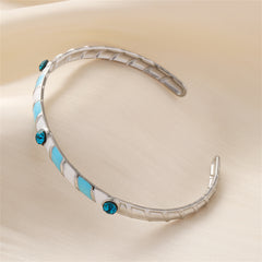 Blue Cubic Zirconia & Stainless Steel Stripe Cuff