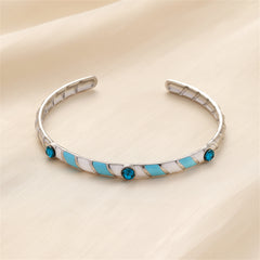 Blue Cubic Zirconia & Stainless Steel Stripe Cuff