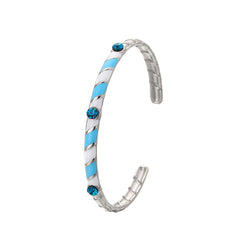 Blue Cubic Zirconia & Stainless Steel Stripe Cuff