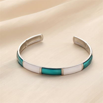Blue Enamel and Silver-Plated Cuff, silver bracelet for women, vintage-inspired design, side view