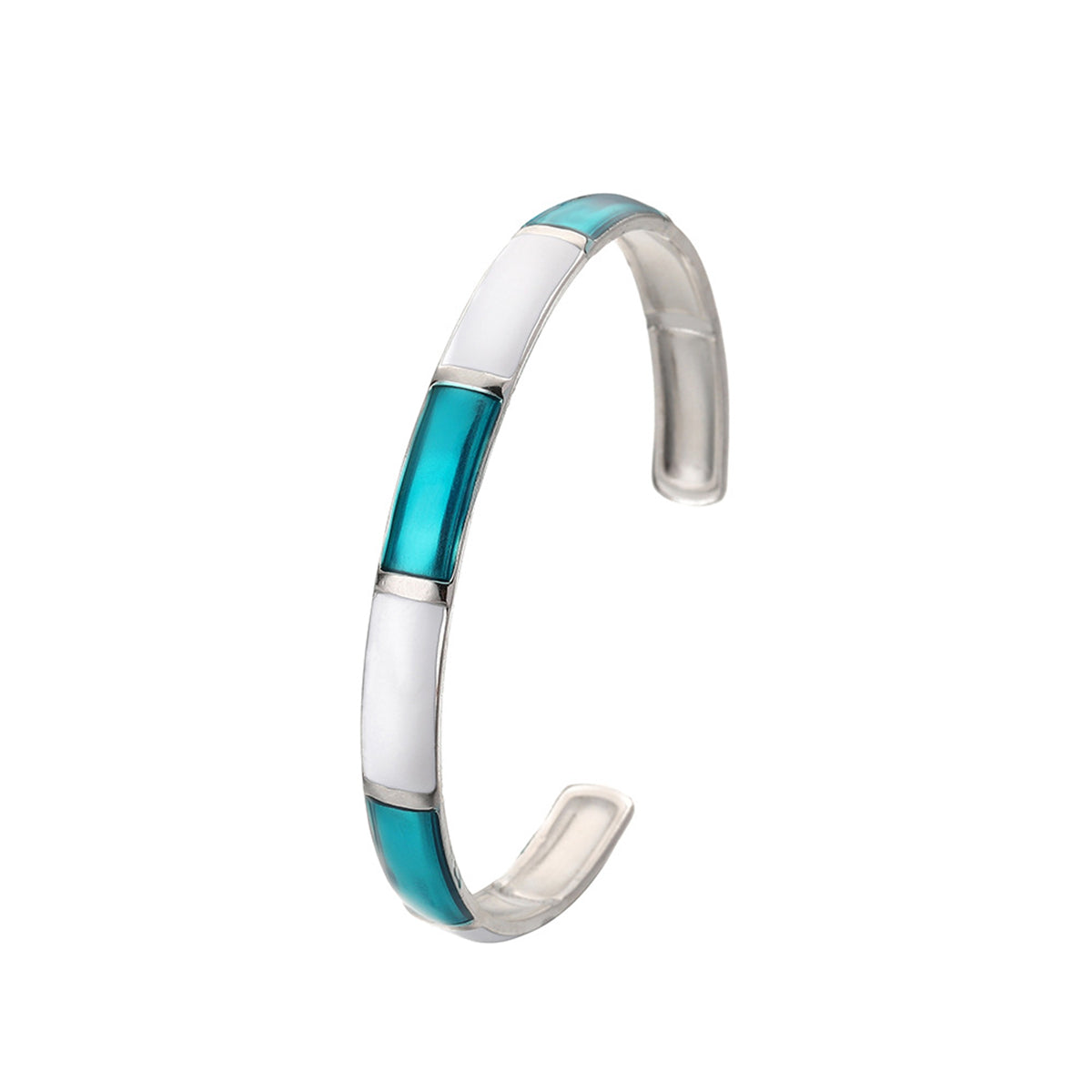 Blue Enamel and Silver-Plated Cuff, silver bracelet for women, vintage-inspired design, lifestyle look