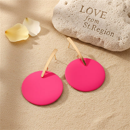 Pink Acrylic and 18K Gold-Plated Round Drop Earrings, gold drop earrings for women, elegant gift for her, lifestyle look