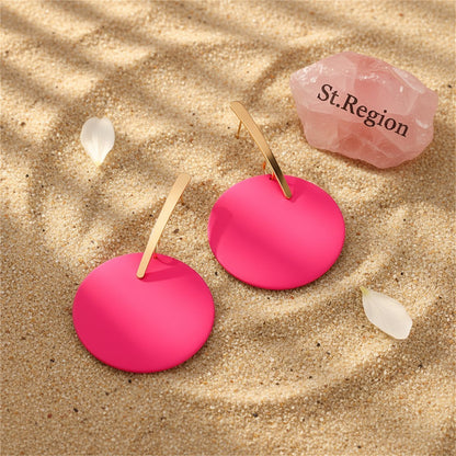 Pink Acrylic and 18K Gold-Plated Round Drop Earrings, gold drop earrings for women, elegant gift for her, detail close-up