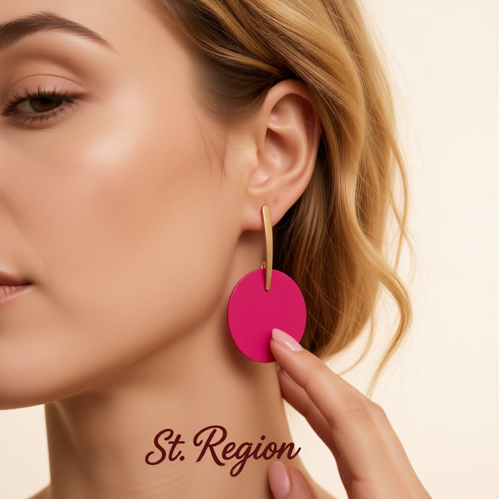 Pink Acrylic and 18K Gold-Plated Round Drop Earrings, gold drop earrings for women, elegant gift for her, styled look