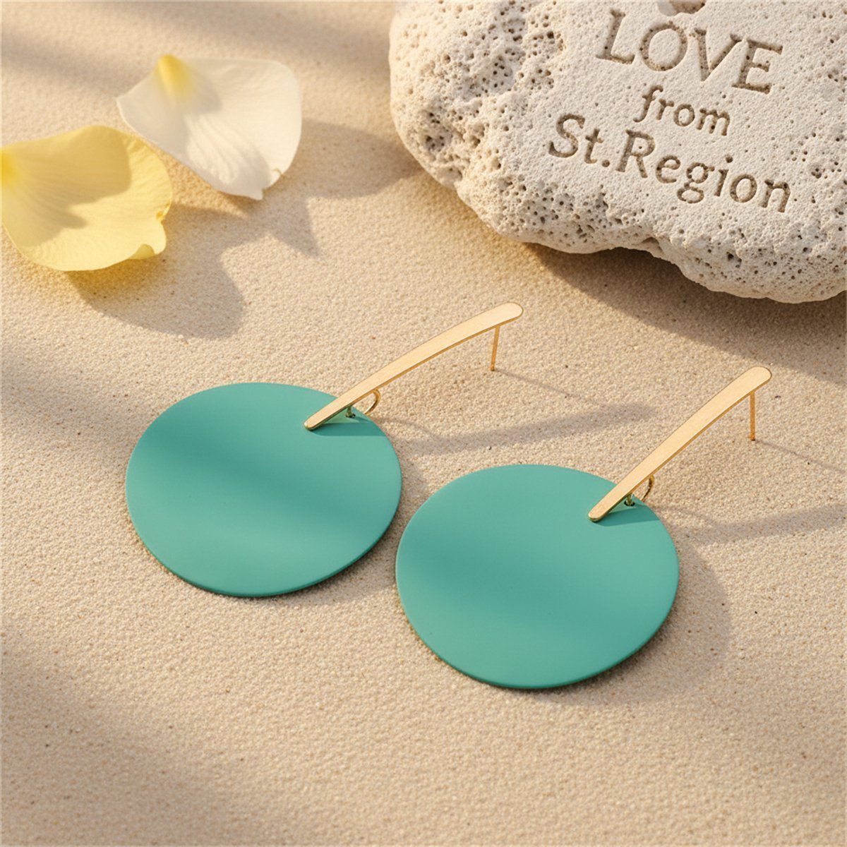 Green Acrylic and 18K Gold-Plated Round Drop Earrings, gold drop earrings for women, elegant gift for her, lifestyle look