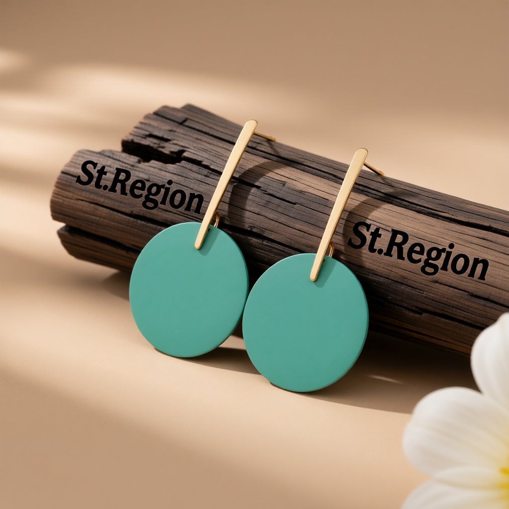 Green Acrylic and 18K Gold-Plated Round Drop Earrings, gold drop earrings for women, elegant gift for her, front view