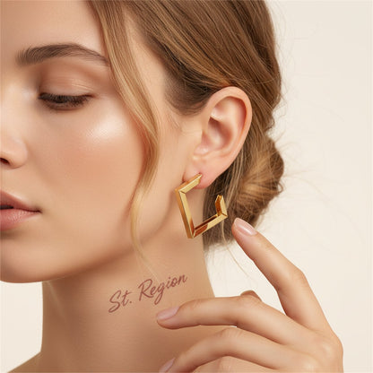 18K Gold-Plated Square Drop Earrings, gold huggie earrings, everyday style, styled look